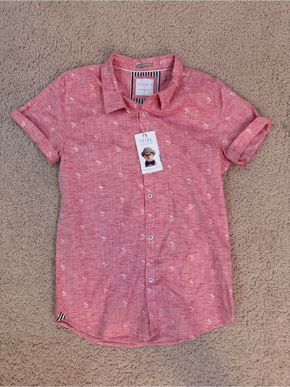 Think Pink Boys' Short Sleeve Button-Down Shirt - Coral Red